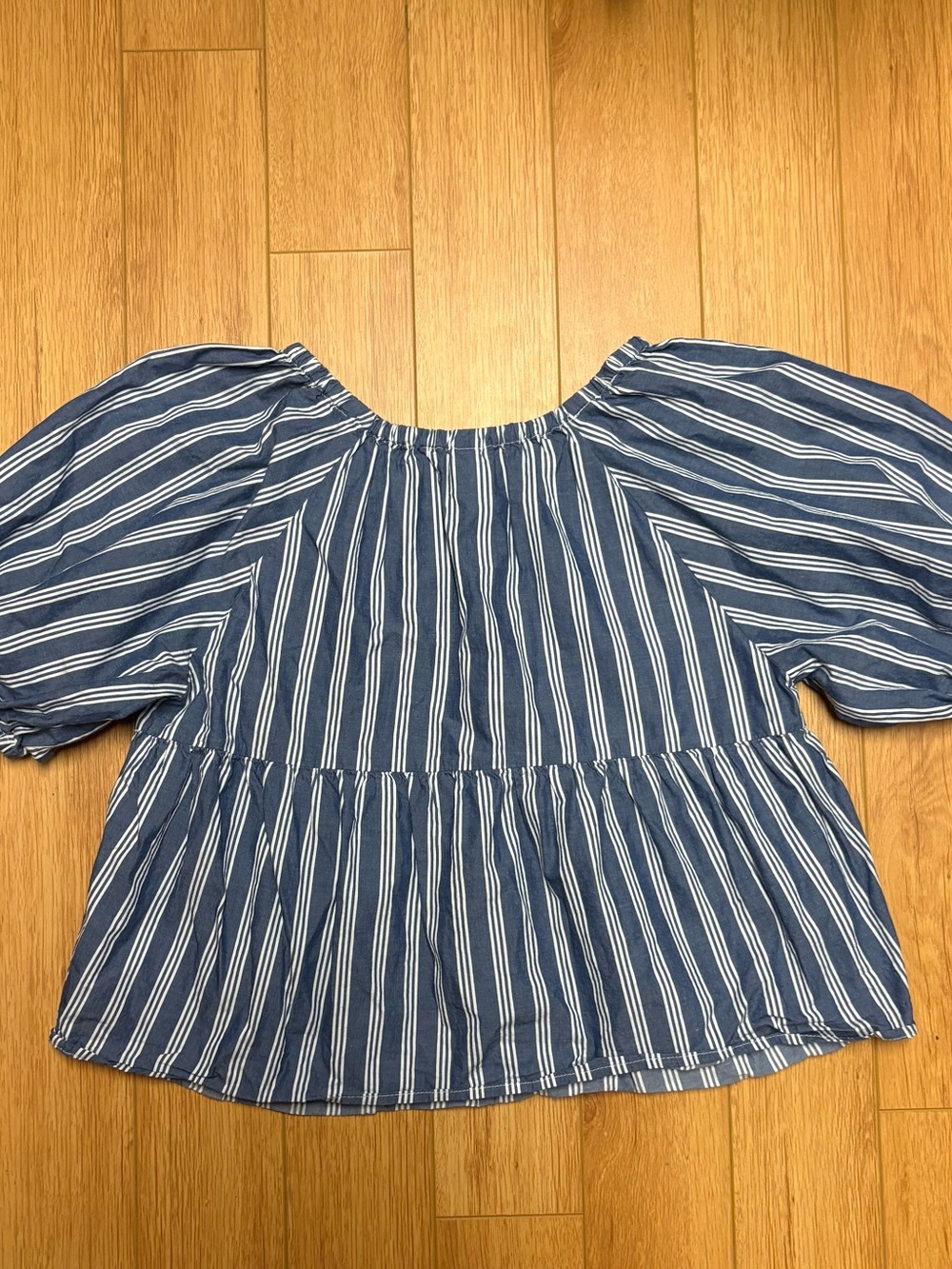 Old Navy Blue and White Striped Puff-Sleeve Peplum Tunic